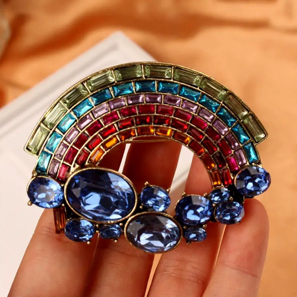 Exquisite Large Vintage Style Crystal  •  Rainbow Brooch